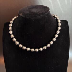 Vintage Erwin Pearl Hematite Bead Necklace: Signed Gold Clasp, 16in